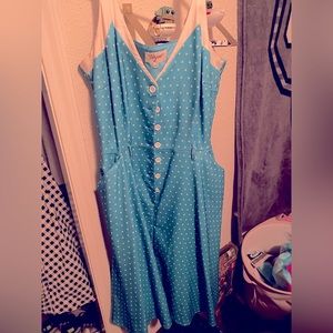 Tatyana retro swing dress. Blue with white polka dots.